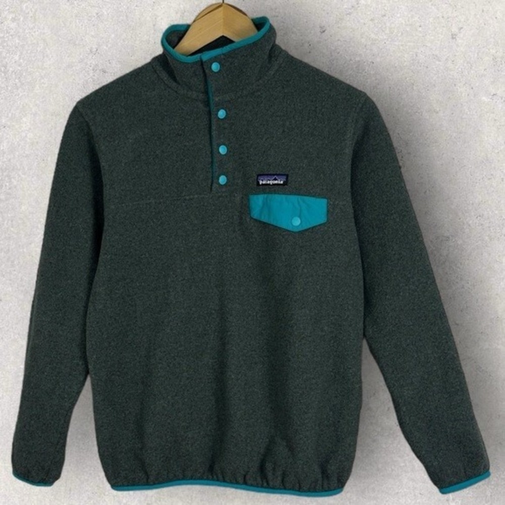 Patagonia T-Snap Synchilla Fleece Grey‎ Blue Size XS Womens Hiking Sweater Top